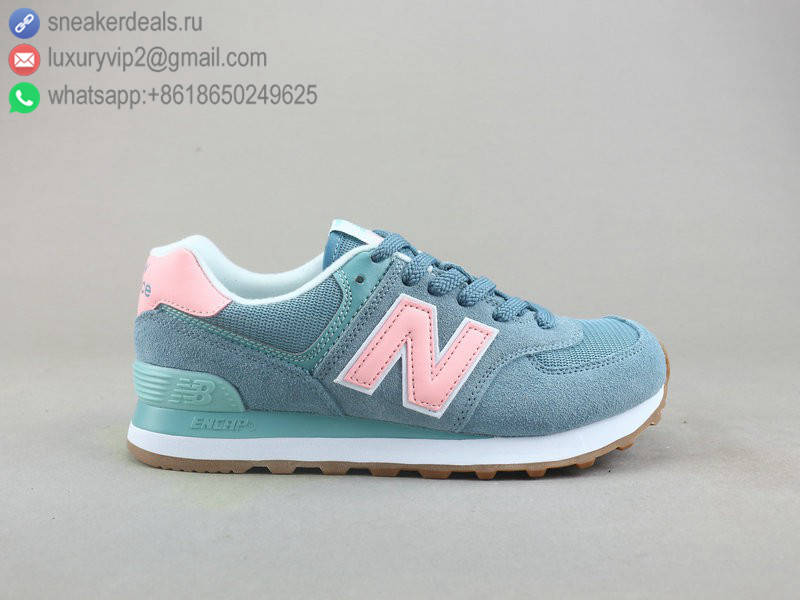 NEW BALANCE WL574 GREY BLUE PINK LEATHER WOMEN RUNNING SHOES